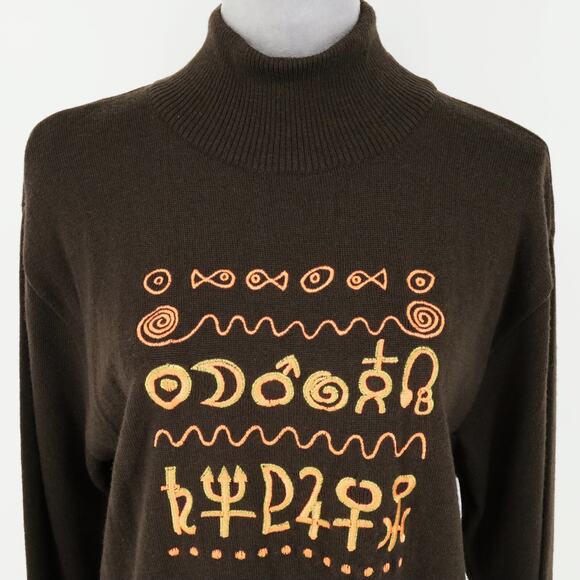 Crisca Sweater Womens 6 US 36 EU Brown Wool Embroidered Mock Neck Y2K Vintage - Picture 5 of 13